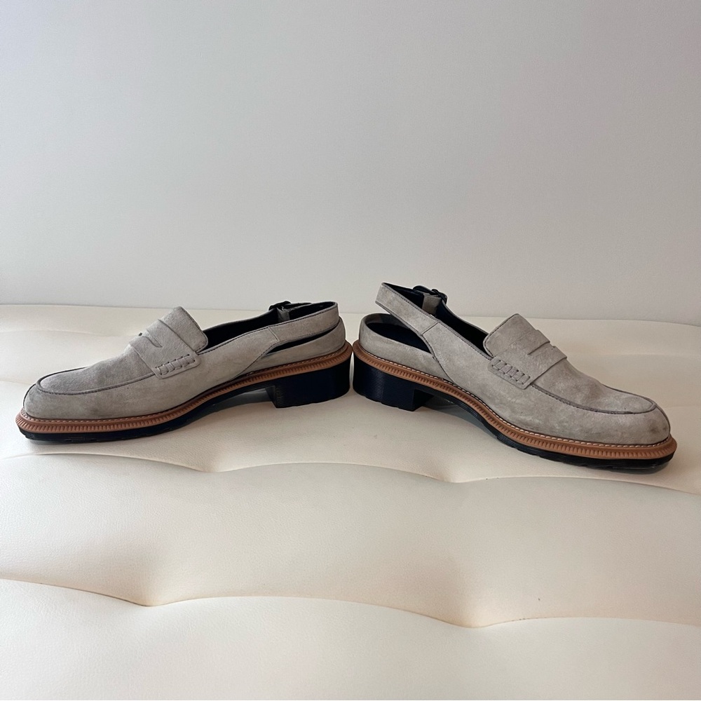 Dr. Martens Morana open-back suede penny loafers in a mid-gray/taupe color - Picture 7 of 13
